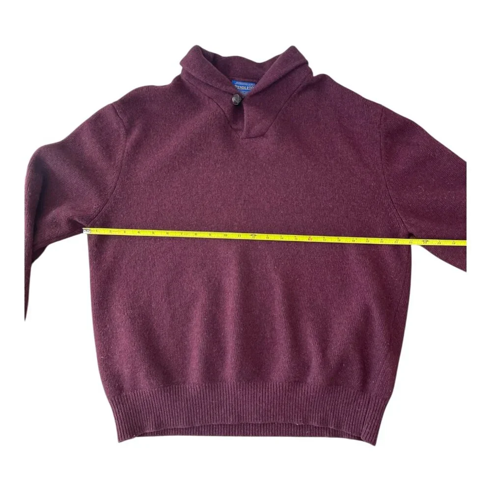 Pendleton Shawl Collar Sweater Mens Burgundy Lambswool Pullover Fisherman XL - Picture 5 of 12